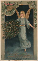 Christmas Angel with Holly and Bells Angels Postcard Postcard Postcard