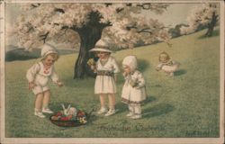 Children Discover Easter Bunny's Basket of Eggs With Children Pauli Ebner Postcard Postcard Postcard