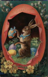 Easter Bunny with Colorful Eggs With Bunnies Postcard Postcard Postcard