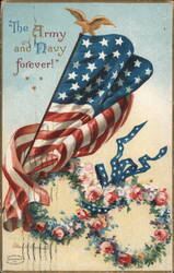 Patriotic US Flag with Eagle, Roses, and Ribbons Postcard