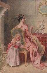 Mother and Daughter by the Fireside Postcard