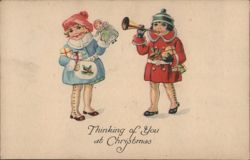 Thinking of You at Christmas: Children with Gifts and Horn Postcard