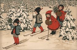 Children Skiing in Winter Wonderland Postcard