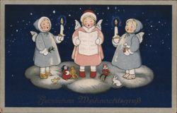 Three Christmas Angels Caroling on a Cloud Postcard Postcard Postcard