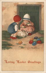 Children with Easter Bunny and Eggs, by Paul Ebner With Children Postcard Postcard Postcard