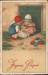 Children with Easter Bunny and Eggs by Paul Ebner Postcard