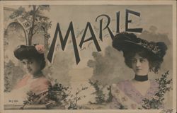 Marie, Double Portrait of a Woman with Hat and Flowers Postcard