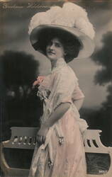 Elegant Woman in Pink Dress and Large Hat Women Gudrun Hildebrand Postcard Postcard Postcard