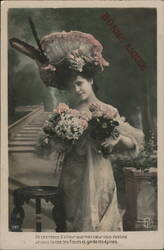 Elegant Lady with Roses, Bonne Année Greeting Women Postcard Postcard Postcard