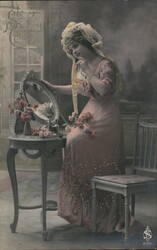 Elegant Woman at Her Vanity Table Postcard