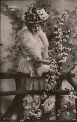 Mabel Love: Edwardian Actress in a Feathered Boa and Floral Hat Postcard