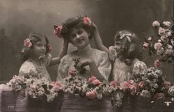 Mother and Daughters Adorned with Roses Postcard