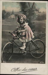 Little Girl on Bicycle with Flowers Children Postcard Postcard Postcard