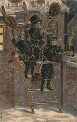 Three Chimney Sweeps Celebrate New Year's Postcard