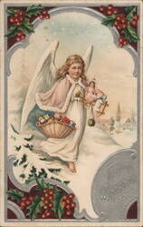 Christmas Angel with Gifts and Toys, German Postcard Angels Postcard Postcard