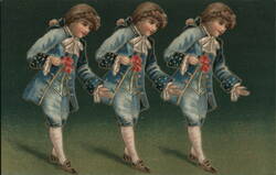 Triplet of Boys in Blue Colonial Costumes, Embossed Postcard Postcard