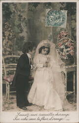 Children Dressed as Bride and Groom Postcard