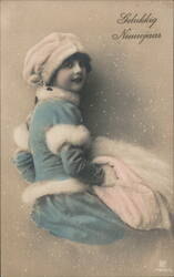 Girl in Winter Outfit, Dutch New Year's Greeting Netherlands Children Postcard Postcard Postcard