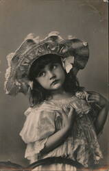 Portrait of a Young Girl in a Frilly Hat and Dress Postcard