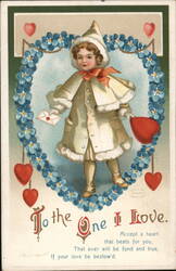 Sweet Valentine Girl with Heart & Letter, Forget-Me-Not Wreath Women Postcard Postcard Postcard