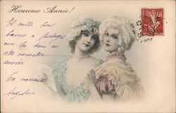 Two Elegant Women, Happy New Year Greeting Beautiful Ladies Postcard Postcard Postcard