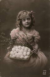 Girl with Easter Eggs and Pussy Willows With Children Postcard Postcard Postcard