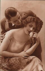 Romantic Couple with Rose, Bleuet Paris Real Photo Postcard Postcard