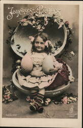 Girl in Giant Easter Egg with Colorful Eggs, Joyeuses Pâques With Children Postcard Postcard Postcard