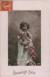 Little Girl with Roses, Happy Birthday Postcard Girls Postcard Postcard