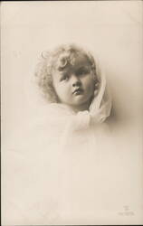 Portrait of a Young Child with Curly Hair and a White Veil Postcard