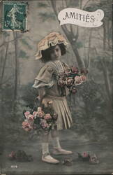 Little Girl with Roses, French Postcard Girls Postcard Postcard