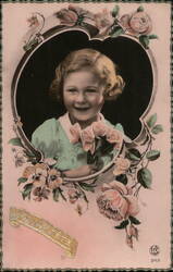 Smiling Girl with Roses, Bonne Fête Greeting Girls Postcard Postcard Postcard