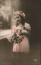 Little Girl with Holly Berries and Pink Dress Postcard