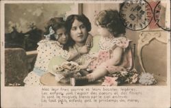 Mother and Two Daughters with Candy, French Postcard Children Postcard Postcard