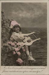 Girl with Lyre by the Sea Postcard