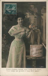 Young Woman with Hat Box, "Vive la Sainte Catherine" Women Postcard Postcard Postcard