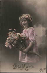 Young Girl with Bouquet in Cornucopia, Vive Marie Postcard