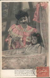 Mother and Child in Pink Nightgowns Postcard