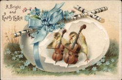 Baby Chicks Play Cellos in Cracked Easter Egg Postcard