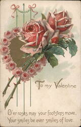 Pink Roses and Thorns Valentine Greeting Postcard