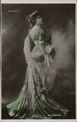 Elegant Woman in Green Gown with Lace Women Postcard Postcard Postcard