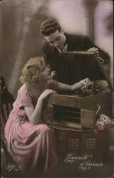 Couple Listening to Phonograph, Chanson d'Amour Postcard