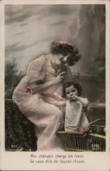 Cherub with Roses: Mother and Child in a Garden Children Postcard Postcard Postcard