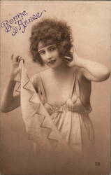 Bonne Année: French New Year's Postcard with Flapper Girl Beautiful Ladies Postcard Postcard