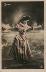 French Actress in Striped Dress, Reutlinger Photo Actresses Postcard Postcard Postcard