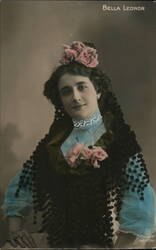 Bella Leonor Portrait, Roses & Mantilla Women Postcard Postcard Postcard