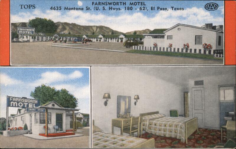 Farnsworth Motel, El Paso, Texas - Room and Exterior Postcard