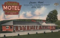 Cloister Motel, Denver, PA - Linen Postcard Pennsylvania James E. Hess Postcard Postcard