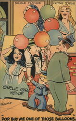 Comic: Girlie Girl Revue, Pop Buy Me One of Those Balloons, Linen Postcard Postcard