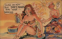 Vintage Risqué Comic Postcard: Sunburned Woman at Beach Swimsuits & Pinup Ray Walters Postcard Postcard